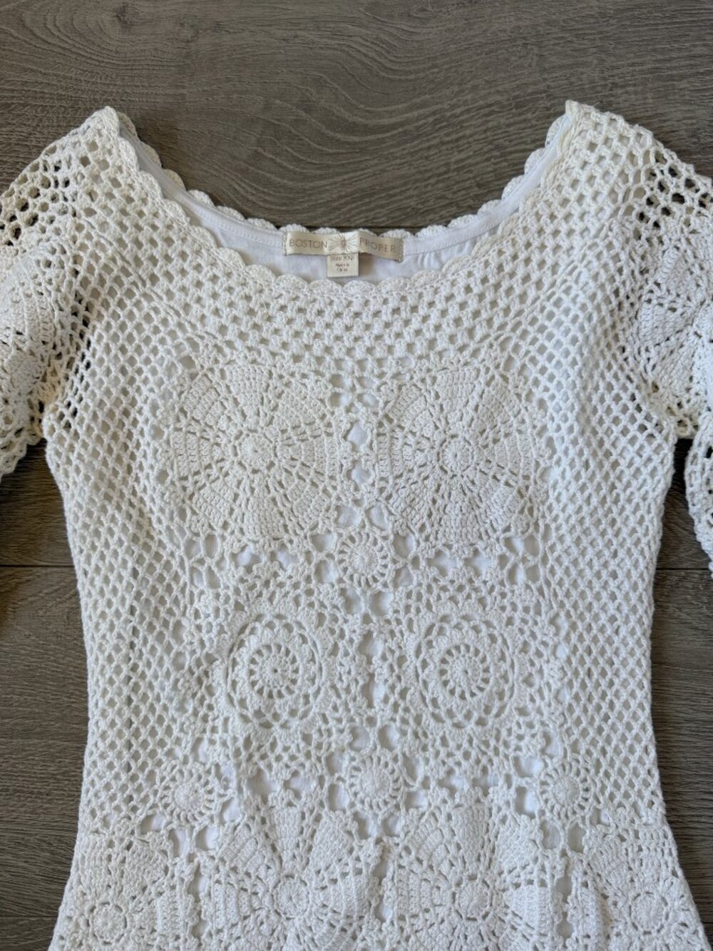 Boston Proper White Long Sleeve Crochet Lace Mini Dress Size XXS - Picture 2 of 12